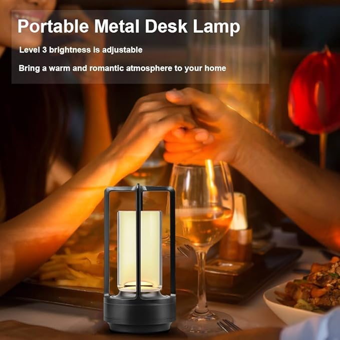 Portable Metal Desk Lamp,Cordless LED Table Lamp,Touch Control Rechargeable Lamp,3-Levels Brightness Room Decor Desk Lamp,Bedside Lamp,Night Light (Light Black) - LeafyLoom