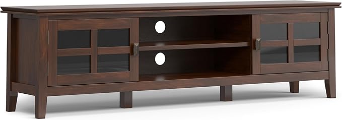 SIMPLIHOME Artisan SOLID WOOD Wide Transitional Media Stand for TVs up to 80 inches for The Living Room and Entertainment Center, 72 inch, Russet Brown - LeafyLoom