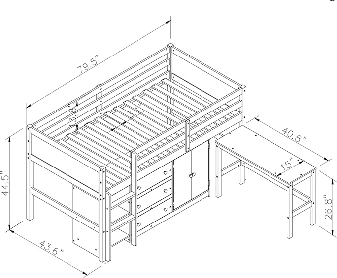 Twin Size Low Loft Bed with Pull-Out Desk, Drawers, Cabinet, and Shelves, for Kids Boys Girls Bedroom, White - LeafyLoom