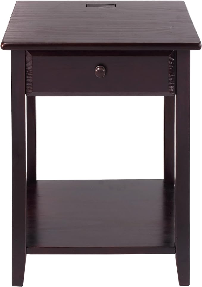 Casual Home Night Owl Nightstand with USB Ports-Espresso - LeafyLoom