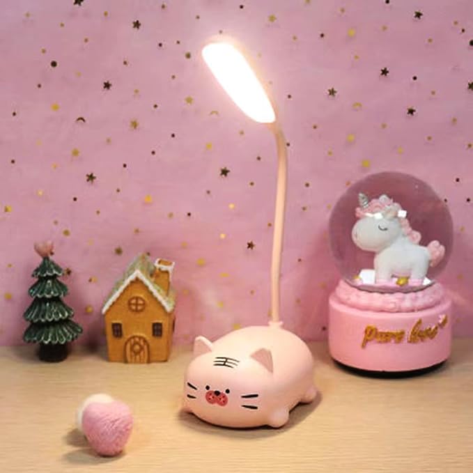 Kids Lamp, Cute LED Desk Lamp for Kids, Mini Animal Night Light, USB Rechargeable Flexible Cartoon Lamp Eye-Care Lighting for Bedroom (Tiger G, Pink) - LeafyLoom