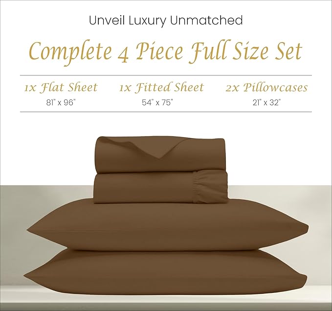 Bluemoon Homes Egyptian Cotton Sheets - 1000 TC Full Size 4 Piece Sheet Set - Hotel Quality Luxury Soft & Breathable Bed Sheets - Fits Mattress upto 18" Deep Pocket - Taupe Bed Sheet Set - LeafyLoom