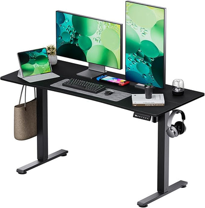 Electric Standing Desk,Adjustable Height Desk With Curved Desktop, Stand Up Desk With 2 Metal Hooks & Cable Organizer Box, Powerful Motor For Fast Switch From Sit To Stand Position 55x24 Black - LeafyLoom