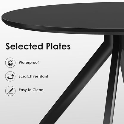 Farini Black Dining Table for 4-6 Person,47" Round Wooden Dining Tabletop and Metal Frame for Home Kitchen Dining Desk (47 inch,120cm) - LeafyLoom