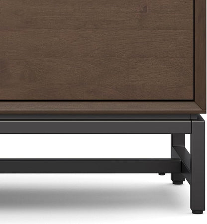 SIMPLIHOME Banting SOLID HARDWOOD Wide Modern Industrial Media Stand for TVs up to 80 inches for The Living Room and Entertainment Center, 72 inch, Walnut Brown - LeafyLoom