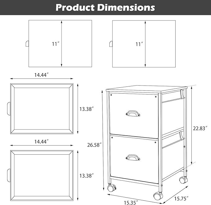 TOPSKY Mobile File Cabinet, Fabric Vertical File Cabinet for Letter Size (Black, 2 Drawer) - LeafyLoom