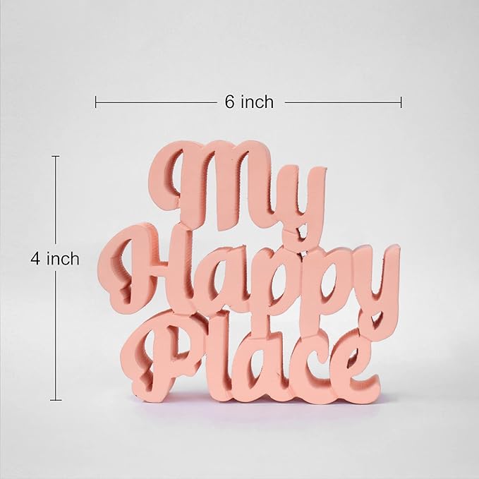 My Happy Place Peach Aesthetic Table Decor - Home, Office Desk, Shelf. Quirky Room Decoration Showpiece, Birthdays, Corporate Gifts, and Inspirational Wall Decor. - LeafyLoom