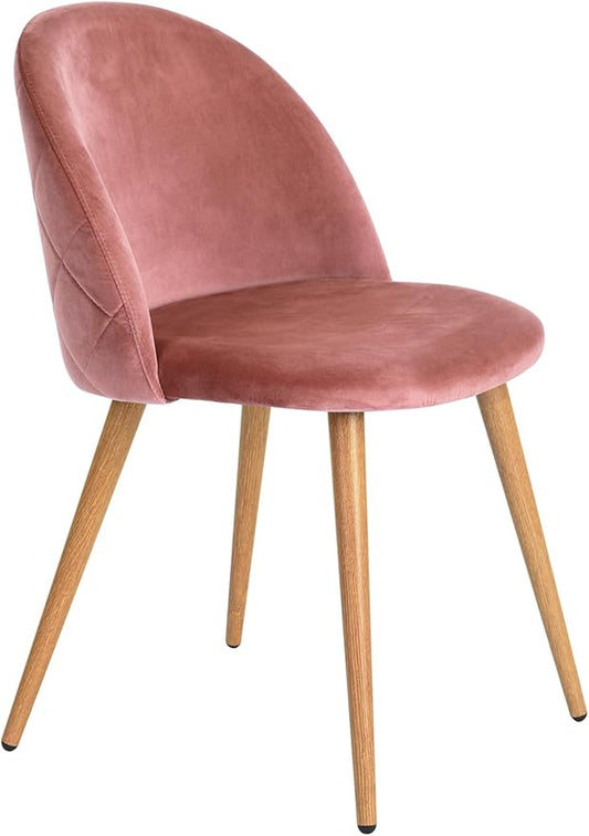 FurnitureR Upholstered Velvet Dining Chair Mid Back Armless with Wood Legs for Home Kitchen Bedroom Living Room, Set of 1, Pink - LeafyLoom