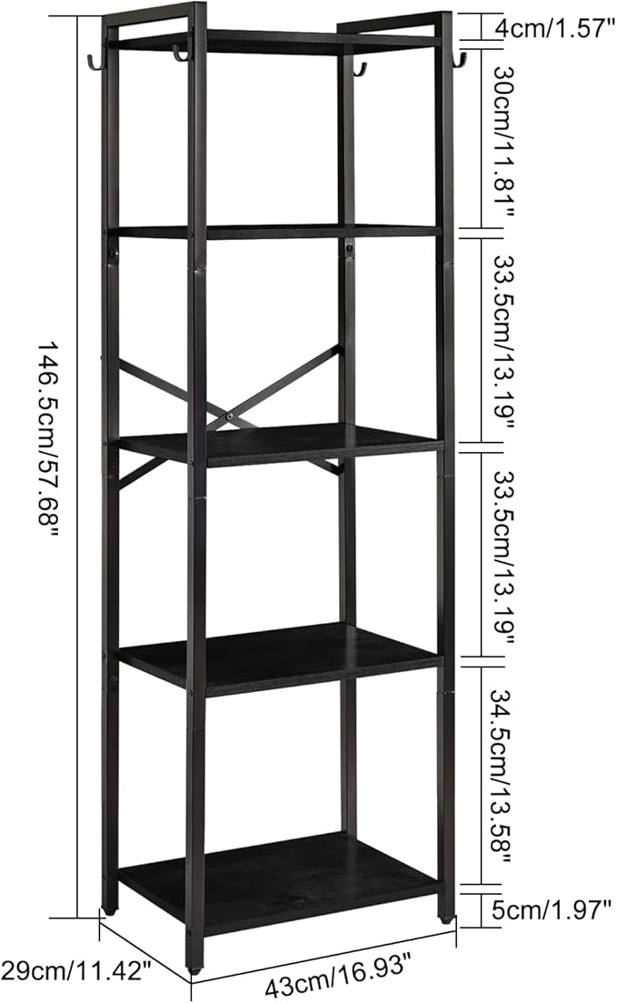 YMYNY Bookshelf, 5-Tier Ladder Shelf Organizer, Narrow Shelving Unit, Corner Storage Racks, Large Capacity Bookcase, for Home Office Living Room Balcony Bathroom, 57.7" H, Metal Frame,UHBC005B - LeafyLoom