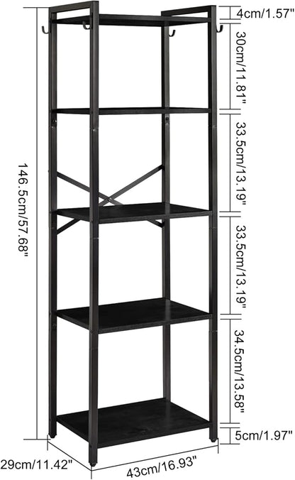 YMYNY Bookshelf, 5-Tier Ladder Shelf Organizer, Narrow Shelving Unit, Corner Storage Racks, Large Capacity Bookcase, for Home Office Living Room Balcony Bathroom, 57.7" H, Metal Frame,UHBC005B - LeafyLoom