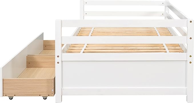 Twin Daybed with 2 Storage Drawers,Pinewood Twin Size Daybed Frame with Guardrail,for Boys/Girls/Teens Bedroom, Easy to Assemble, No Box Spring Needed,White - LeafyLoom