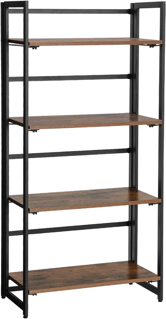 VASAGLE Industrial Bookshelf, Folding Bookcase, 4-Tier Ladder Shelf, Wood Look Accent Furniture with Metal Frame, for Home Office Sturdy and Stable ULLS88X - LeafyLoom