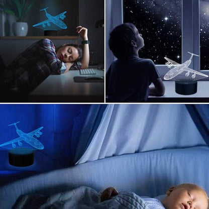 Airplane Night Light 3D Plane Illusion Lamp 7 Color Changing Touch Control with USB Cable LED Fighter Toy Table Desk Decor Lamps for Men Boys Kids Christmas Birthday Gifts - LeafyLoom