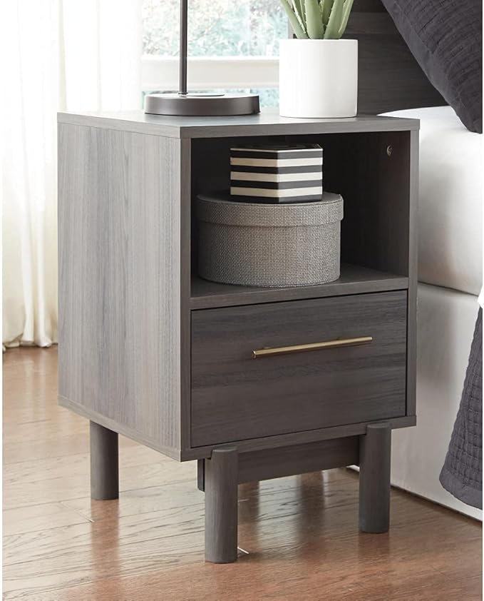 Signature Design by Ashley Brymont Mid-Century Modern 1 Drawer Nightstand, Dark Gray - LeafyLoom