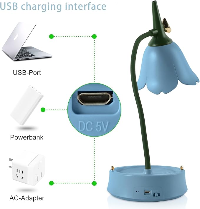 Himmel Flower Desk Lamp, Dimmable LED Kid Desk Lamp with 3 Colour Temperatures,Cordless Rechargeable Desk Lamp with Touch Sensor and Flexible Arm, USB Bedside Lamp for Reading, Learning - LeafyLoom