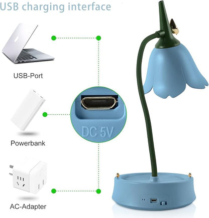 Himmel Flower Desk Lamp, Dimmable LED Kid Desk Lamp with 3 Colour Temperatures,Cordless Rechargeable Desk Lamp with Touch Sensor and Flexible Arm, USB Bedside Lamp for Reading, Learning - LeafyLoom