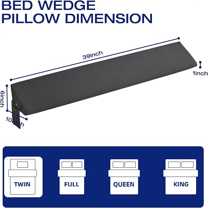 Twin Bed Wedge Pillow for Headboard Gap Filler Pillow Plus (0-8")Mattress Wedge Gap Filler Twin Between Wall and Mattress,for College Dorm,Sleeping Backrest Headboard Pillow Dark Grey(39"x6"x10") - LeafyLoom