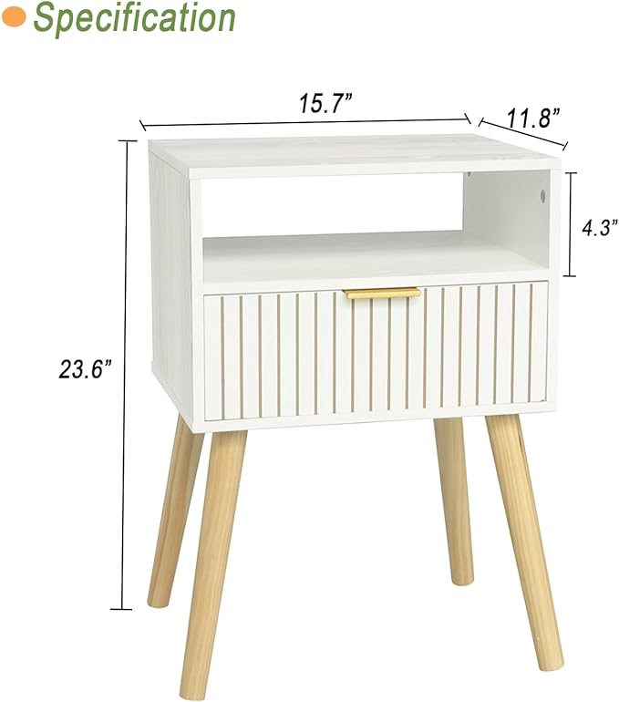 MaxSmeo White Nightstand, Mid Century Modern Nightstand, Small Bedside Table End Table for Bedroom with 2-Tier Storage, White - LeafyLoom