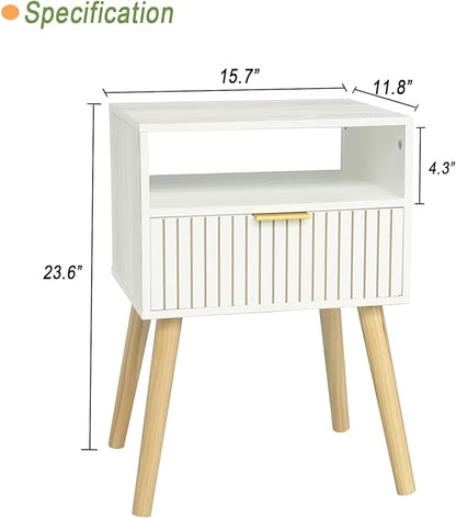 MaxSmeo White Nightstand, Mid Century Modern Nightstand, Small Bedside Table End Table for Bedroom with 2-Tier Storage, White - LeafyLoom