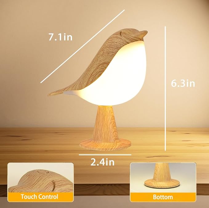 Bird Small Desk Lamp, Night Light for Bedroom, Cordless Table Lamp with 3 Color Temperature and Touch Sensor, Rechargeable Bedside lamp - LeafyLoom