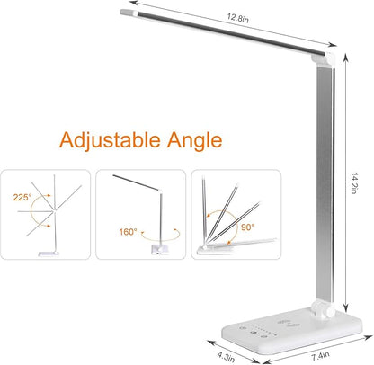 LED Desk Lamp with Wireless Charger,Eye-Caring Table Lamps,Stepless Dimmable Office Lamp with USB Charging Port,Touch/Memory/Timer Function,25 Brightness Lighting,Foldable Lamp - LeafyLoom