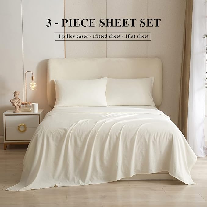 HighBuy Twin XL Size Sheet Sets Cream - 3 Piece Bed Sheets and Pillowcase Set for Twin XL Bed Mattress - Cooling Sheets Soft Deep Pocket Sheets,Fitted Sheets,Twin XL Bed Sheets,Cream - LeafyLoom