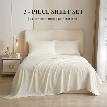 HighBuy Twin XL Size Sheet Sets Cream - 3 Piece Bed Sheets and Pillowcase Set for Twin XL Bed Mattress - Cooling Sheets Soft Deep Pocket Sheets,Fitted Sheets,Twin XL Bed Sheets,Cream - LeafyLoom