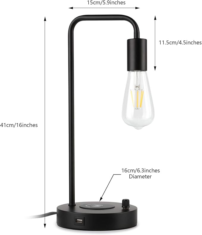 Wireless Charging Desk Lamp – Table Lamp with USB Port and Wireless Charging Pad, Bedside Lamp for Office Bedroom Living Room College Dorm - LeafyLoom