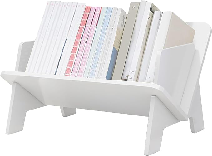 Wood Bookcase in Living Room/Home/Office, Desktop Book Shelf Organizer Bookshelves Storage Rack for CDs/Magazine/Books Display (White, 13.6") - LeafyLoom