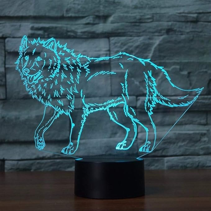 3D Illusion Animal Wolf Optical Night Light 7 LED Color Changing Desk Table Lamp Acrylic Flat Painted Image for Kiddie Kids Children Family Home Office Childrenroom Theme Decoration - LeafyLoom