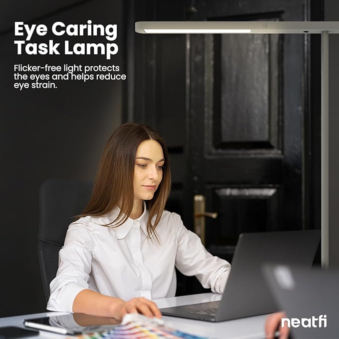 Neatfi 5200 High-Lumens Premium LED Desk Lamp - Ultrabright Light, Clamp-on, 40W, 4000K Color Temperature, Adjustable Head - Ideal for Home Office and Study (38 Inches, Gray) - LeafyLoom