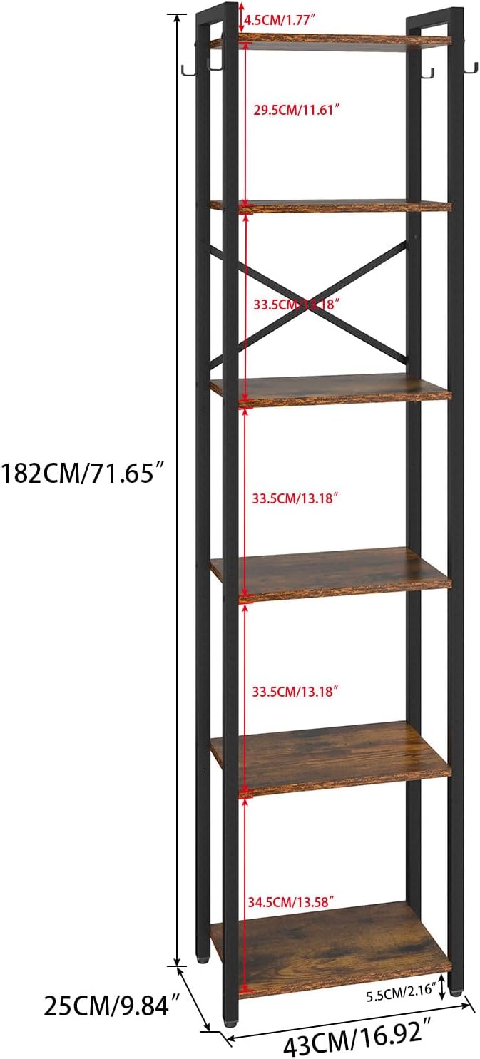 YMYNY Bookshelf, 6-Tier Ladder Shelf Organizer, Narrow Shelving Unit, Corner Storage Racks, Large Capacity Bookcase, for Home Office Living Room Balcony Bathroom, Metal Frame,HBC001H - LeafyLoom