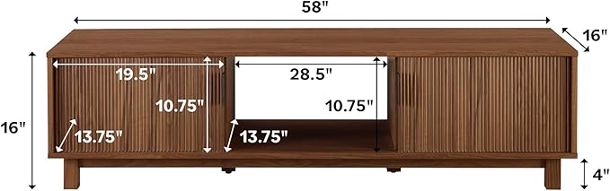 Walker Edison Walton Modern Fluted-Door Low Stand for TVs up to 65 Inches, 58 Inch, Coastal Oak - LeafyLoom