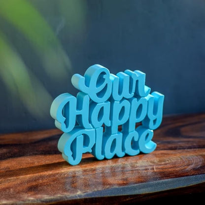 NUKKAD TALES Our Happy Place – Blue, Aesthetic Table Decor for Home or Office, Desk or Shelf. Quirky Room Decoration showpiece, Ideal for Birthday Gift, Corporate Gift, and Inspiring Wall Decor - LeafyLoom