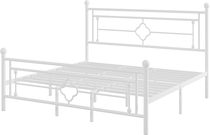 Allewie King Size Metal Platform Bed Frame with Victorian Vintage Headboard and Footboard/Mattress Foundation/Under Bed Storage/No Box Spring Needed/Noise-Free/Easy Assembly, White - LeafyLoom