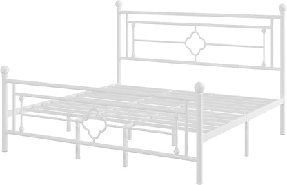 Allewie King Size Metal Platform Bed Frame with Victorian Vintage Headboard and Footboard/Mattress Foundation/Under Bed Storage/No Box Spring Needed/Noise-Free/Easy Assembly, White - LeafyLoom