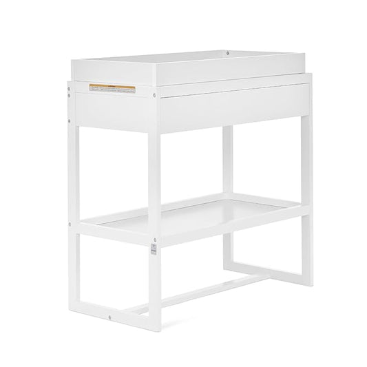 Arlo Changing Table in White, Made of Solid New Zealand Pinewood, Non-Toxic Finish, Comes with Water Resistant Mattress Pad & Safety Strap - LeafyLoom