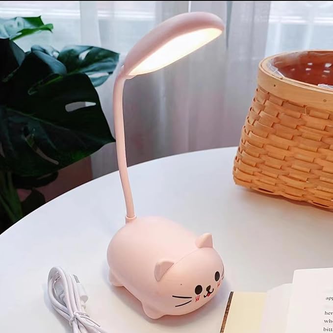 LED Desk Lamp，Mini Cat Night Light, Portable LED Table Light, Cute Foldable USB Rechargeable Reading Light Bedroom Children's Bedside Study (Pink) - LeafyLoom