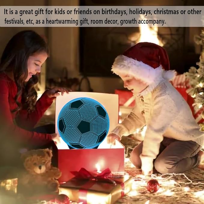 Soccer Gifts Light, Soccer 3D Illusion Lamp Best Gifts for Teen Boys Night Light for Kids Bedroom Room, Football Decor with Remote Control 7 Colors Changing Lights for Birthday, Halloween, Xmas Gift - LeafyLoom