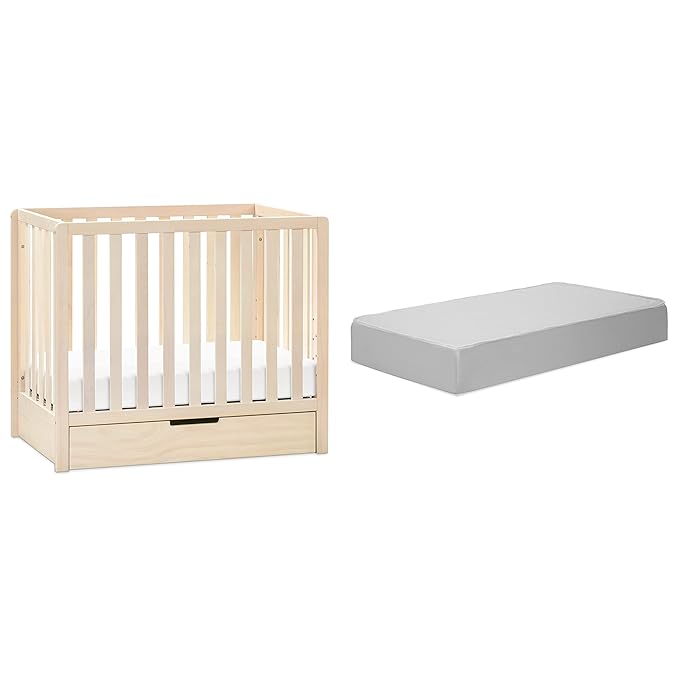 Carter's by DaVinci Colby 4-in-1 Convertible Mini Crib with Trundle in Washed Natural with Complete Slumber Mini Crib Mattress - LeafyLoom