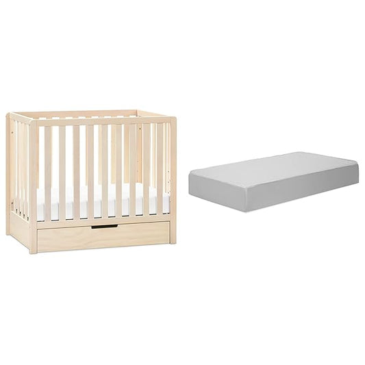 Carter's by DaVinci Colby 4-in-1 Convertible Mini Crib with Trundle in Washed Natural with Complete Slumber Mini Crib Mattress - LeafyLoom