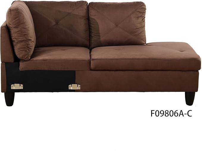 L-Shape Sectional Sofa with Storage Ottoman, 4-Seat Couch with Chaise Fabric Upholstered for Living Room, Apartment, Office, Brown - LeafyLoom