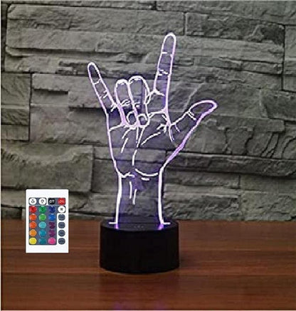 FXUS 3D I Love You Sign Night Light Powered Remote Control Touch 16 Color Change LED Table Desk Lamp Home Decoration Toy Birthday Xmas Kid Children Gift - LeafyLoom