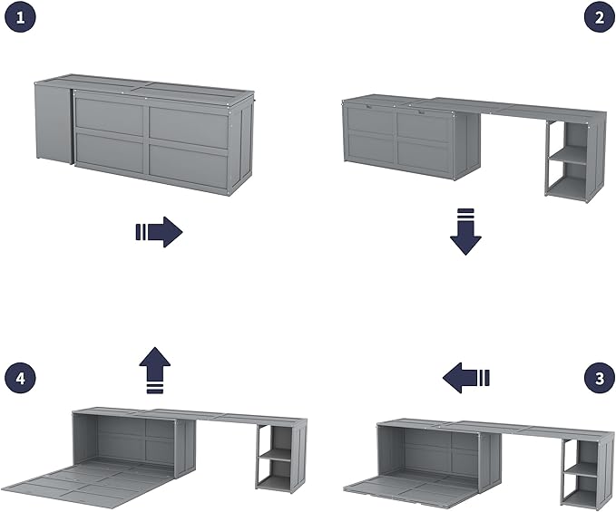 Wooden Queen Murphy Bed Frame with Rotable Desk and 2 Storage Shelves, Suitable for Small Bedrooms, Studio Apartments, and Multi-functional Rooms, Space Saving, Gray - LeafyLoom