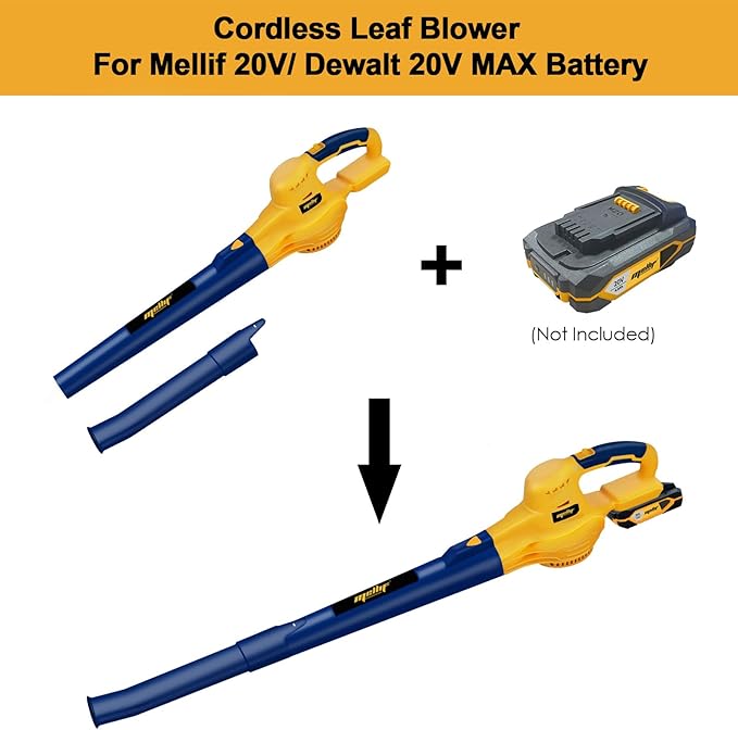 Cordless Leaf Blower, Mellif for 20V Max Lithium Battery (Battery NOT Included) Handheld Electric Jobsite Air Blower 100CFM 110MPH Powerful for Lawn Care | Snow Blow | Yard Clean - LeafyLoom