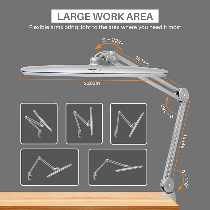 Task Lamp with Clamp, Bright 117PCS LEDs, Metal Swing Arm 24W 2200 Lumen Dimmable Led Desk Lamp for Architect Home Office Study Reading Dorm Workbench Craft, 23 Inch Lamp Head Work Lamp - LeafyLoom