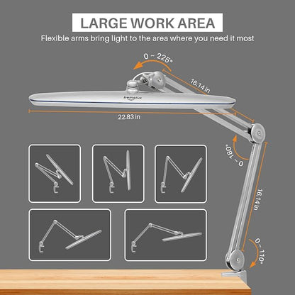 Task Lamp with Clamp, Bright 117PCS LEDs, Metal Swing Arm 24W 2200 Lumen Dimmable Led Desk Lamp for Architect Home Office Study Reading Dorm Workbench Craft, 23 Inch Lamp Head Work Lamp - LeafyLoom