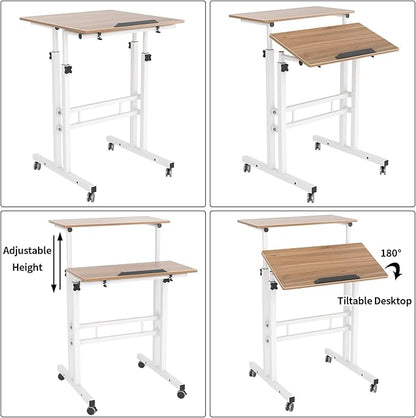 DlandHome Mobile Standing Desk Stand Up Desk Rolling Desk, Stand Sit Desk Mobile Computer Desk Adjustable Standing Desk 23.6inches Table Workstation Mobile Desk Cart Tray Oak - LeafyLoom