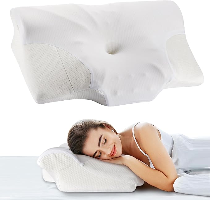 Cervical Neck Pillow for Pain Relief, Contour Memory Foam Pillows for Sleeping, Ergonomic Orthopedic Bed Pillow, Neck Support Pillows for Side Back Stomach Sleepers with Cooling Pillowcase - LeafyLoom