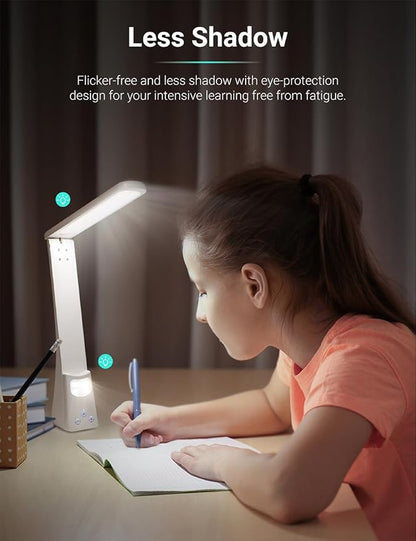 LED Desk Lamp with Night Light Foldable Portable High Brightness Eye Care Lamp. Touch Control, Rechargeable, for Home Reading Light, Office and Dormitory (White 2.0) - LeafyLoom